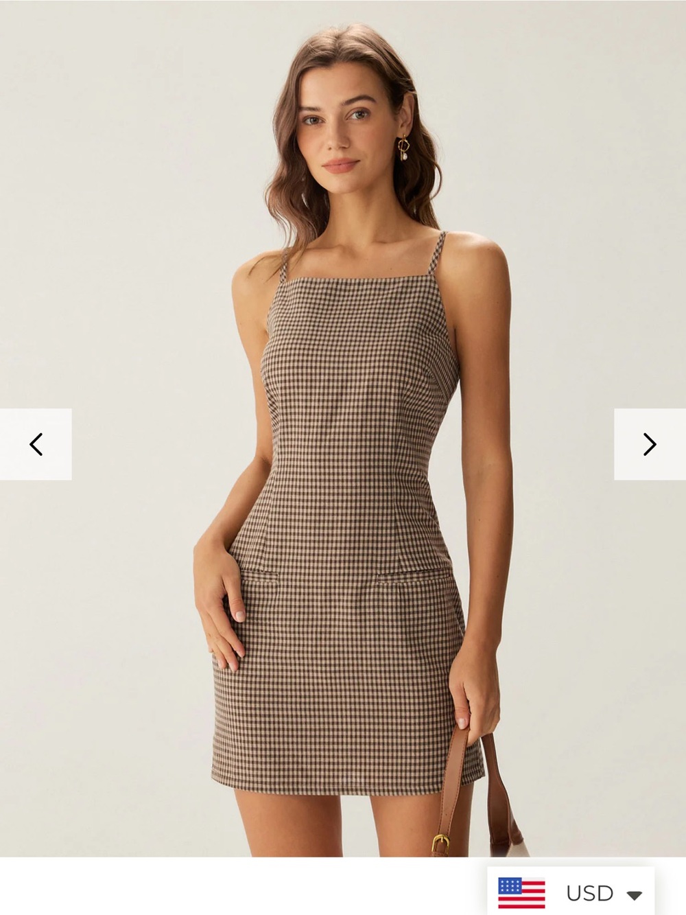 RIHOAS Brown Gingham Slip Mini Dress NWT
